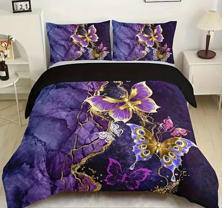 Ágyneműhuzat Divatos Pillangó és Virág motívum mikroszálas 240x220cm , 2 50x72