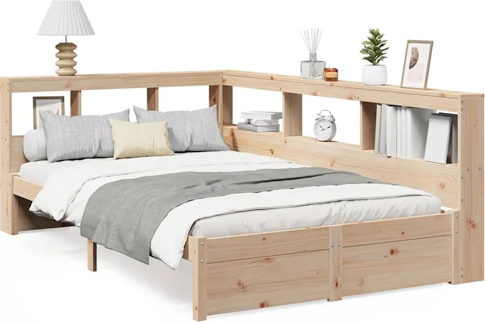 vidaXL tömör fenyőfa könyvespolcos ágy matrac nélkül 120 x 200 cm