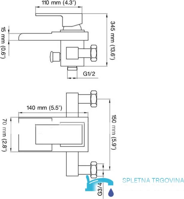 Fali kádtöltő csaptelep EYN SK3542 LED-világítással és vízeséses kifolyóval, króm, ezüst és fekete-fehér kivitelben