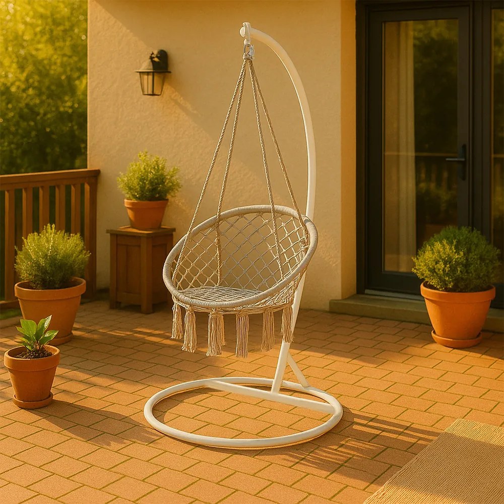 Cardenas függőfotel állvánnyal szürke-fehér