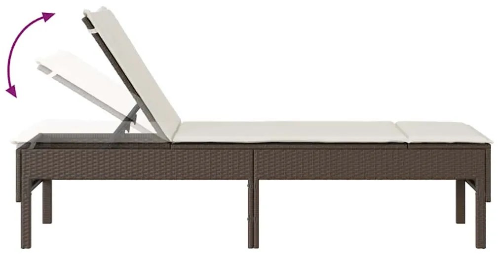 barna polyrattan napozóágy párnával 55x200x44 cm