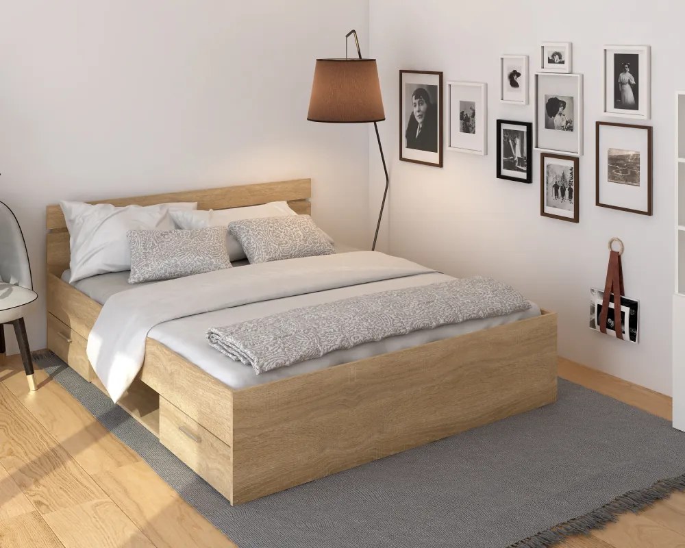 Ágykeret, 160x200, sonoma tölgyfa, MICHIGAN NEW