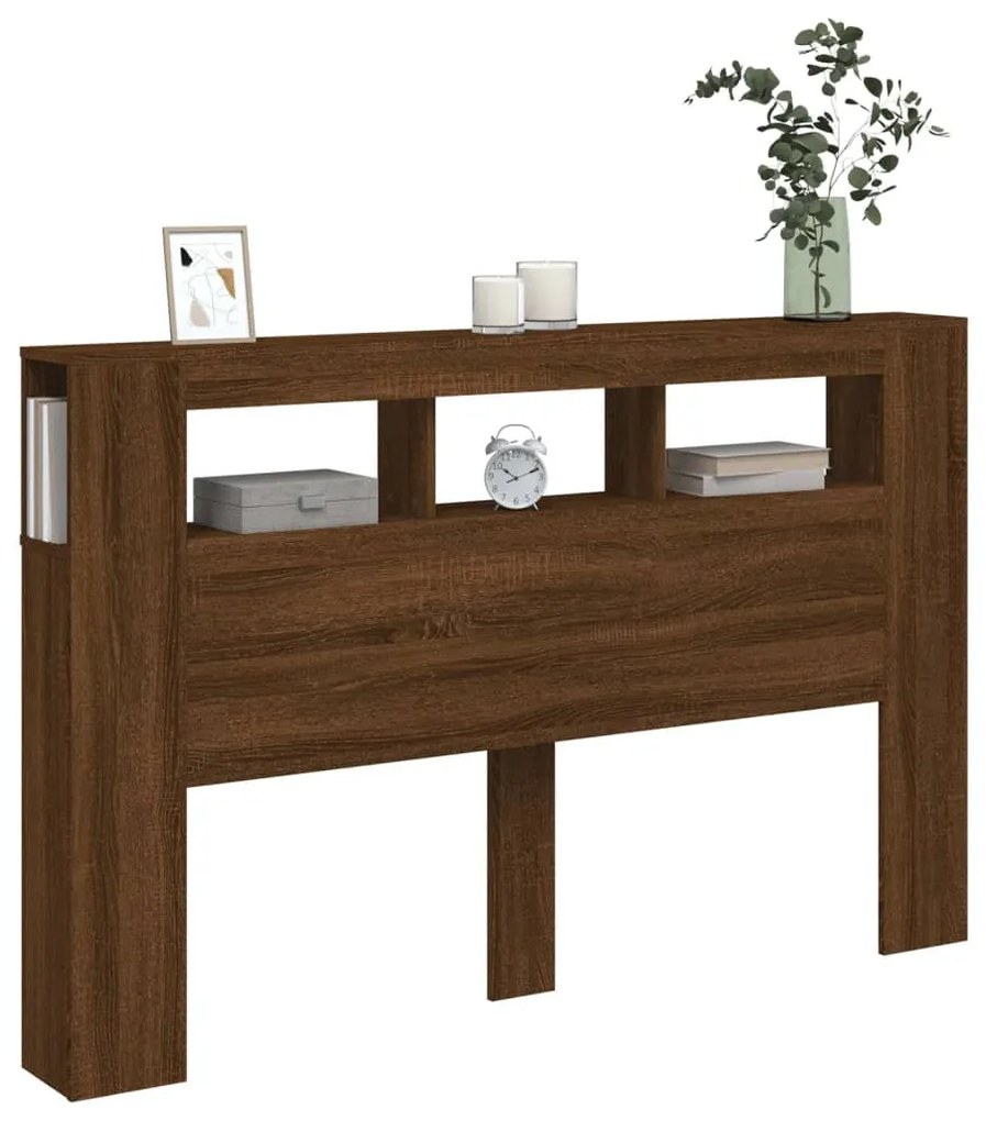 barna tölgyszínű szerelt fa LED-es fejtámla 160x18,5x103,5 cm