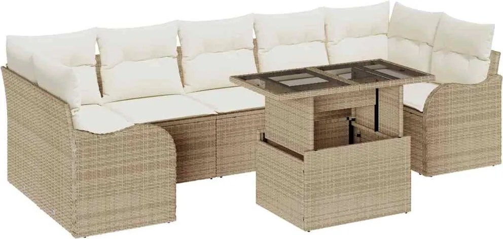 vidaXL Kerti Kanapé Szett párnával tárolóval 8 pcs Bézs Poli rattan