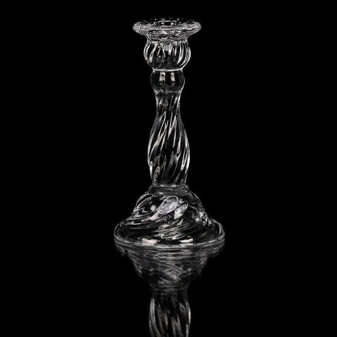 16 cm-es üveg gyertyatartó kúpos gyertyához, átlátszó