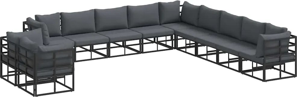 vidaXL Kerti Kanapé Szett párnával 11 pcs Fekete Alumínium