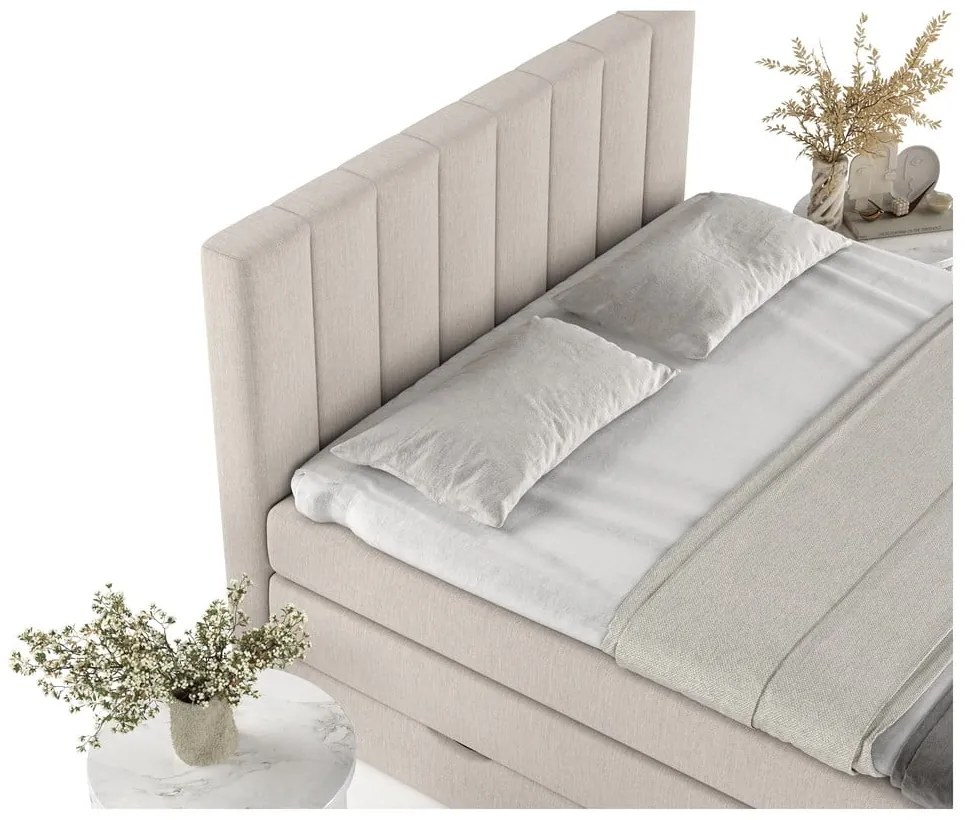 Bézs ágyneműtartós boxspring ágy 140x200 cm Ruby – Maison de Rêve