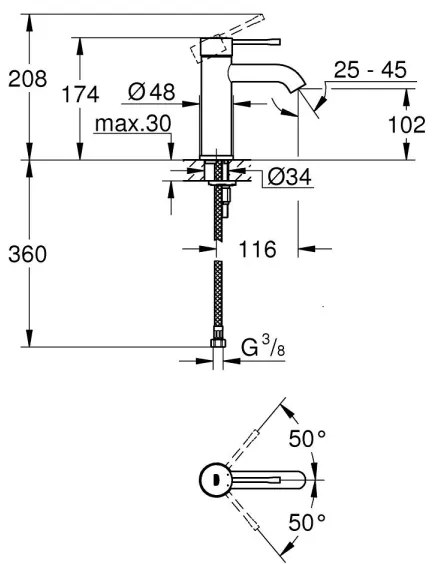 GROHE 23590GL1 - ESSENCE mosdócsaptelep DN 15, S méret, arany