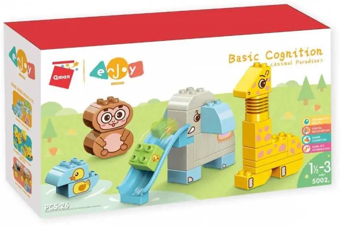 QMAN® 5002 | lego-duplo-kompatibilis építőjáték | 26 db nagy építőkocka | Állati paradicsom – kicsiknek