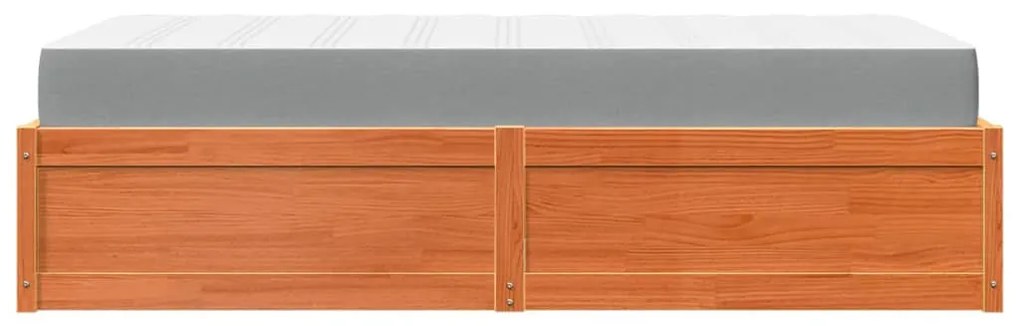 viaszbarna tömör fenyőfa ágy matraccal 100 x 200 cm