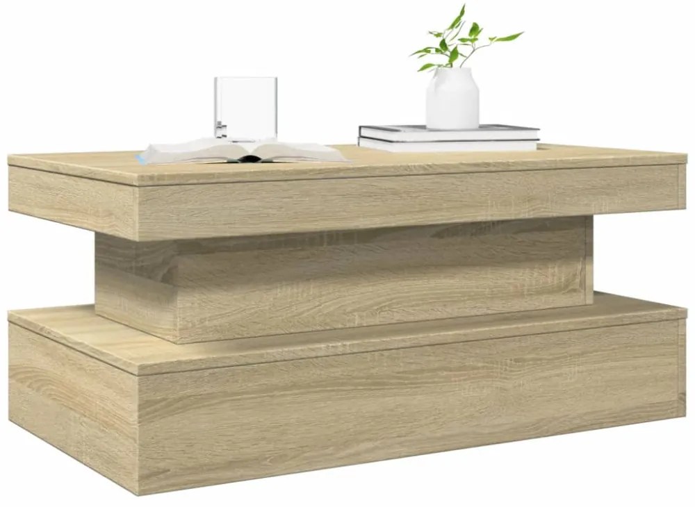 sonoma tölgy színű dohányzóasztal LED-lámpákkal 90x50x40 cm