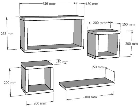 KÉSZLET 4x Fali polc BABI fehér