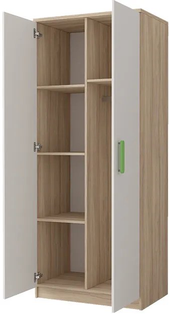 Smyk 06 Ifjúsági 2 ajtós gardróbszekrény sonoma - fehér- Választható színes fogantyúval N - Csomagolássérült