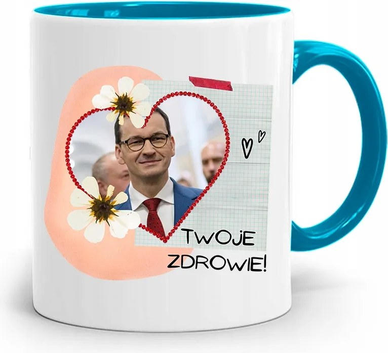 Kék Politikus Bögre Mateusz Morawiecki Miniszterelnök fényképes nyomtatással