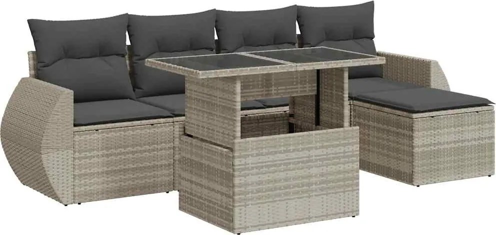 vidaXL 6 részes világosszürke polyrattan kerti ülőgarnitúra párnákkal