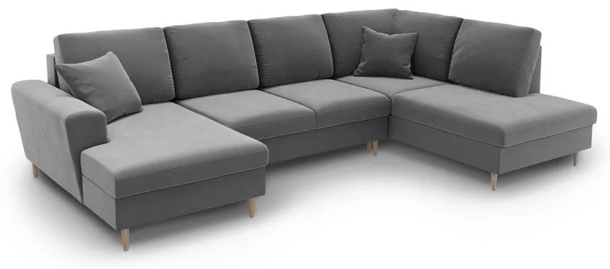 Világosszürke bársony kinyitható tárolóhelyes sarokkanapé (jobb oldali-U alakú) Kyoto – Cosmopolitan Design