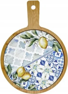 Bambusz vágódeszka kerámia kerek, citrom fogantyúval konyha