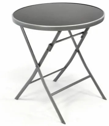 Kerti bisztróasztal üveg lehajtható asztallappal ezüst