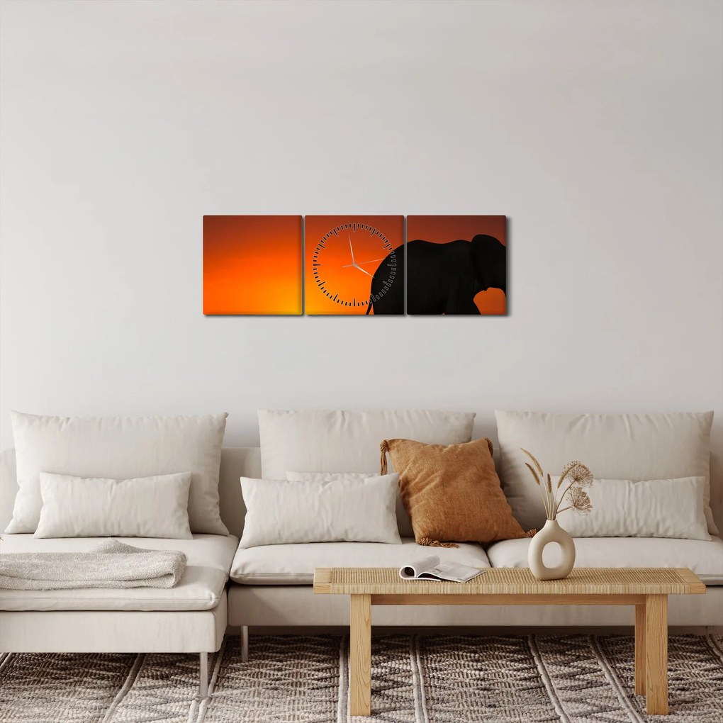 Elefánt képe naplementekor (órával) (90x30 cm)