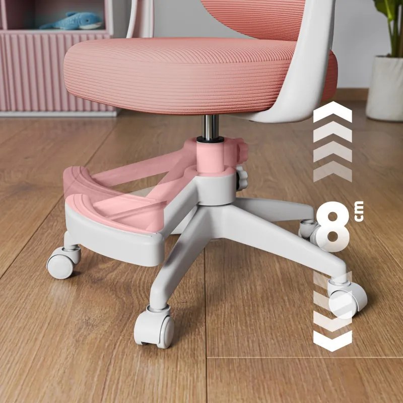 Gyermek forgószék forgatható, reteszelhető görgőkkel, ergonomikus, rózsaszín