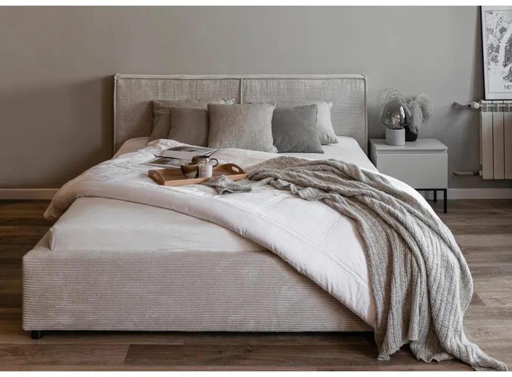 Franciaágy 140 cm Fatime (ágyráccsal) (tárolóhellyel) (bézs szürke + fekete). Akció -15%. 1099180