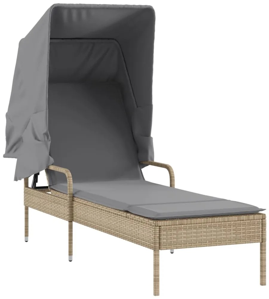 Bézs polyrattan napozóágy tetővel