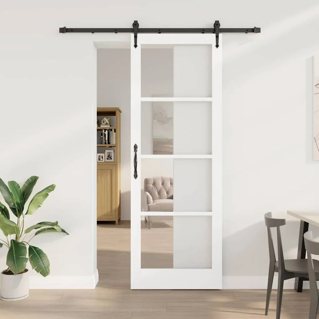 Egyszerű Csúszó Ajtó Fehér 83 x 232 cm Fa és fém