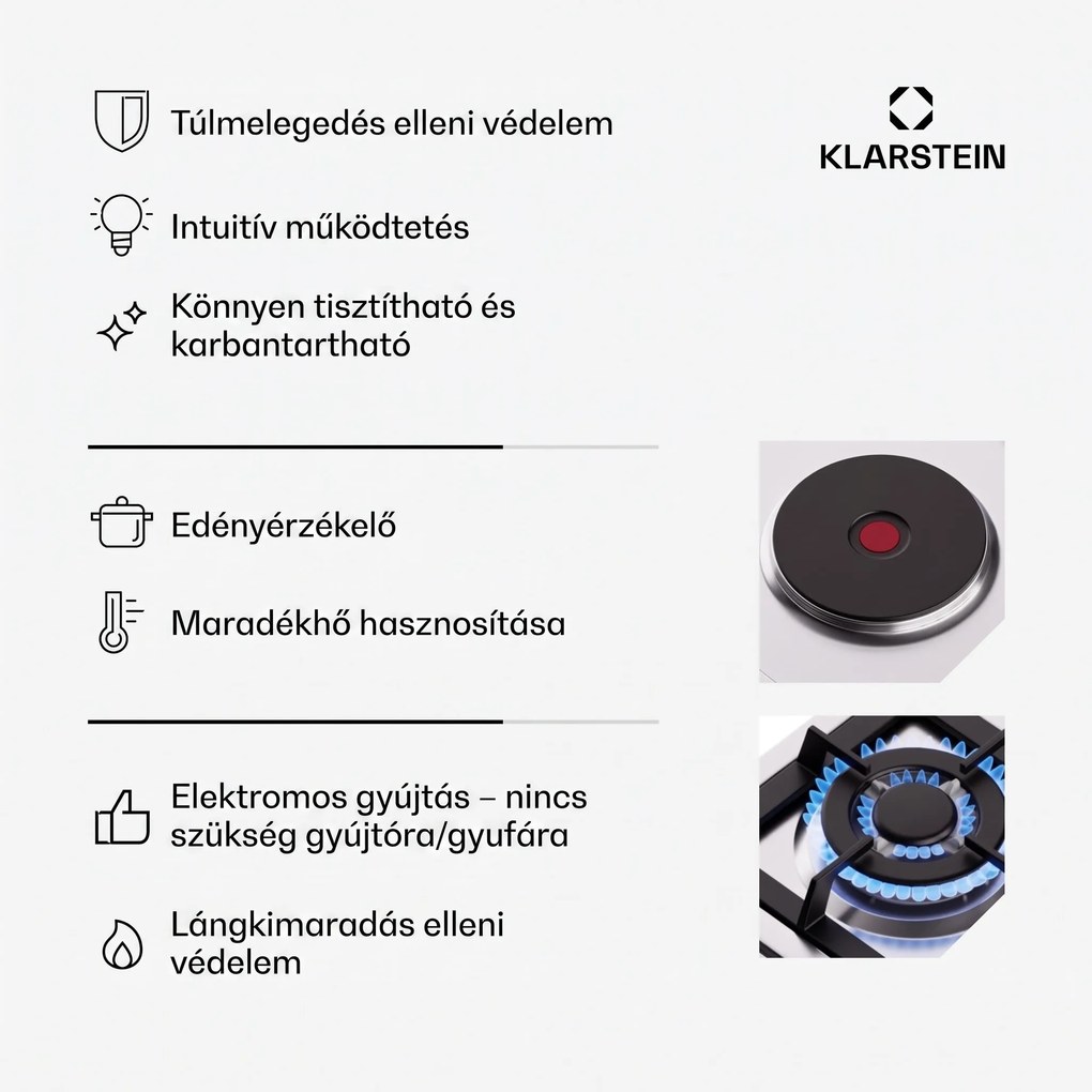 Klarstein MultiChef 5 Hot Plate, villany és gáz főzőlap, 5 főzőzóna, 4 égő, 1 villany főzőlap