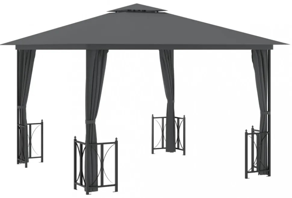 antracitszürke pavilon oldalfalakkal és dupla tetővel 3 x 3 m