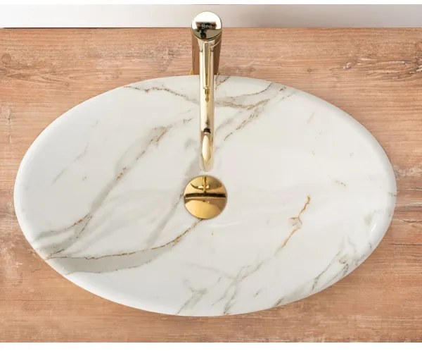 REA-U9685 - Ráépíthető mosdó PAMELA 33x53 cm, kerámia/márvány dekor