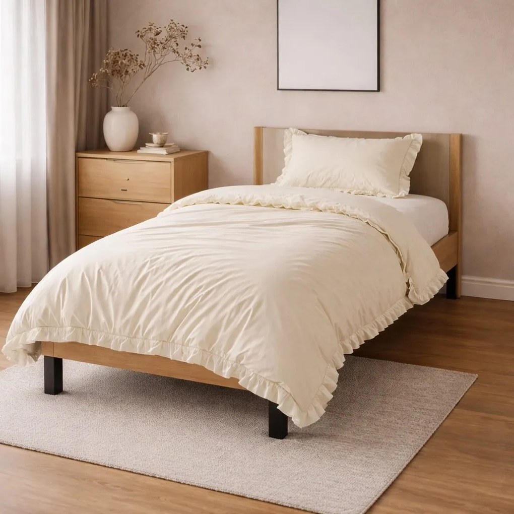 Pamut ágyneműhuzat fodros krémszínű 200x140cm+90x70cm TiaHome