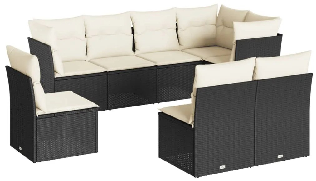 8 részes fekete polyrattan kerti ülőgarnitúra párnákkal