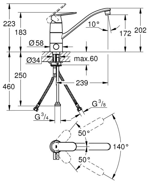 GROHE 31161000 - Mosogató csaptelep EUROSMART COSMOPOLITAN 140° fényes króm