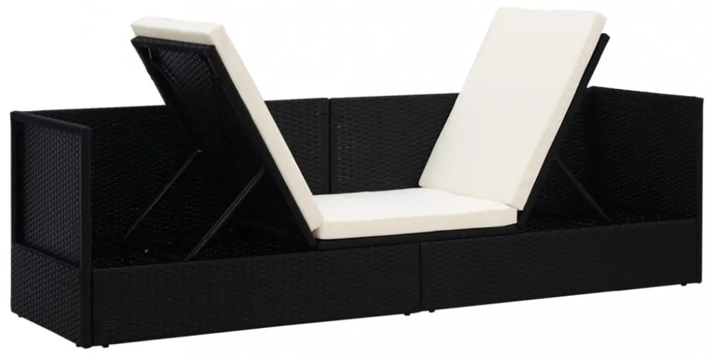 fekete polyrattan kerti ágy hát- és ülőpárnákkal