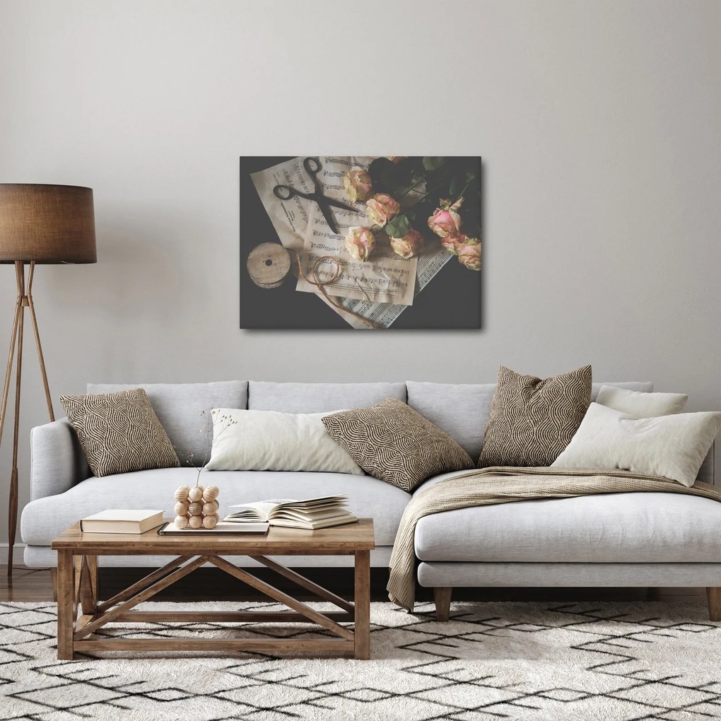 A zenei jegyzetek és a rózsák képe (70x50 cm)