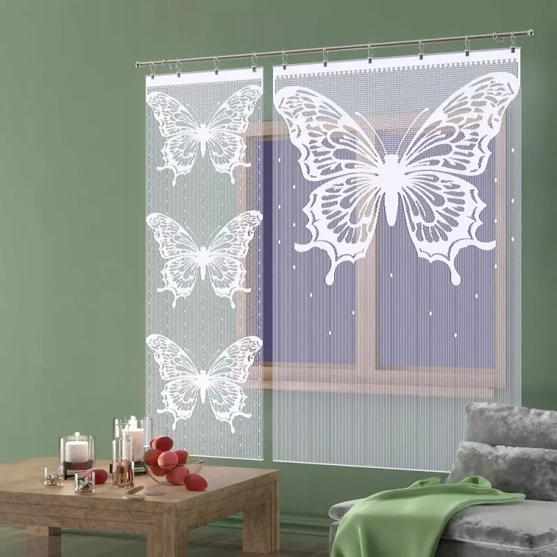 Gyönyörű függöny panel jacquard fehér rojtos pillangó 50x165 cm