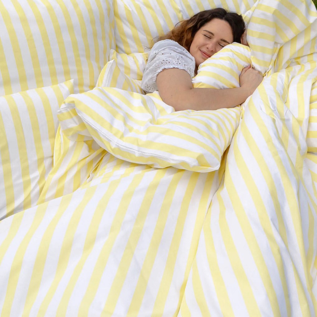 Goldea pamut ágyneműhuzat - sárga csíkos 200 x 200 és 2db 70 x 90 cm