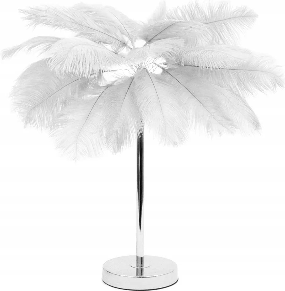 Asztali Lámpa Toll 60cm Ezüst Fehér Fém Tollbúra Álló Fényes