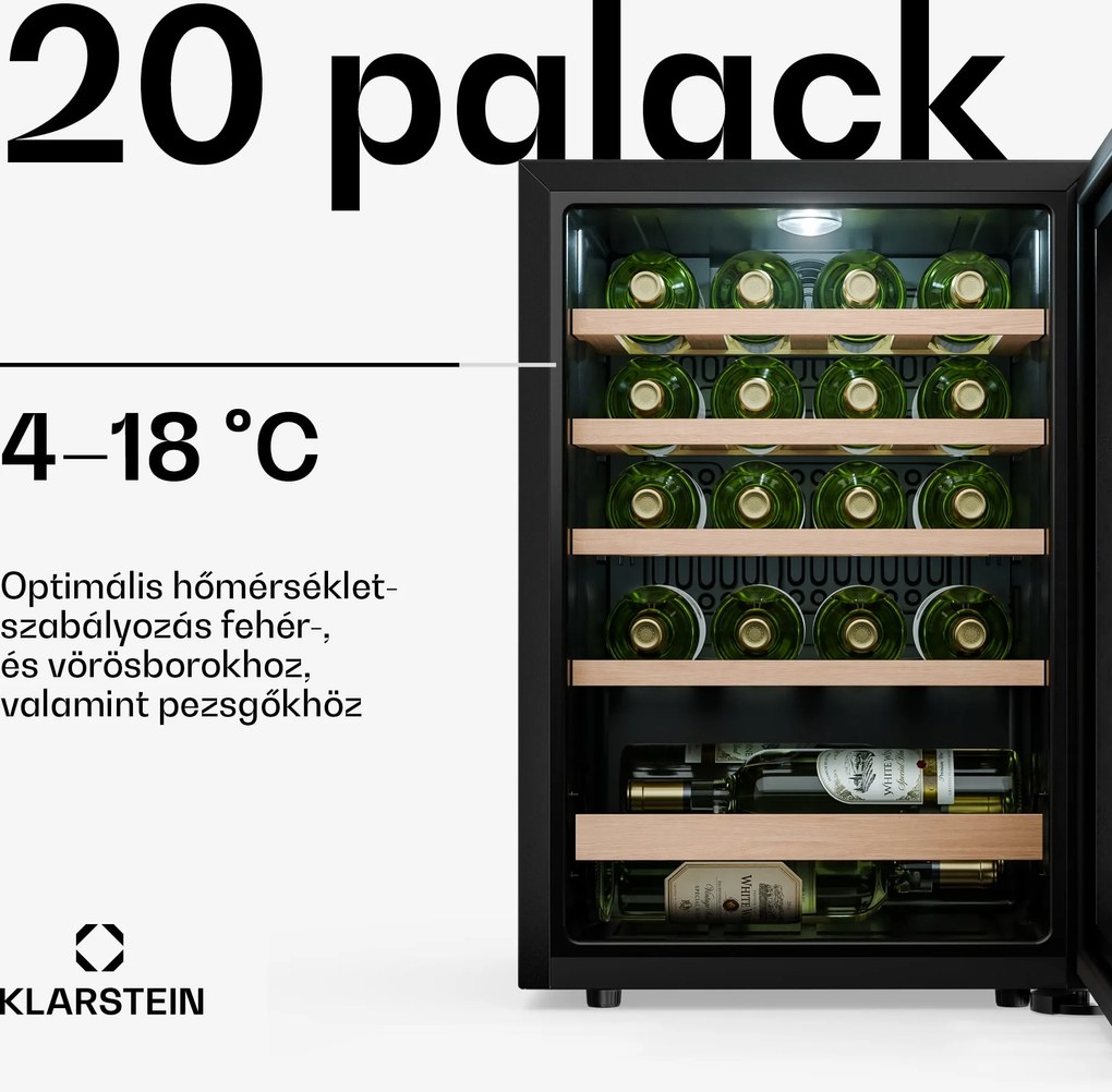 Klarstein Bevora szabadon álló borhűtő | 4 polc | 62 liter | 20 palack | 43 cm