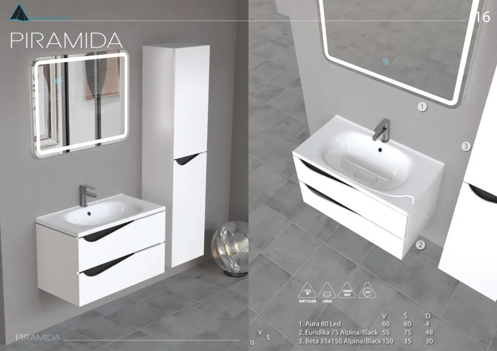 Piramida BETA fali fürdőszoba - állószekrény - FEHÉR-FEKETE - 35 x 150 x 30 cm