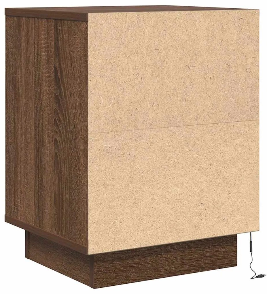 2 db barna tölgyfa éjjeliszekrények LED világítással 38x34x50cm