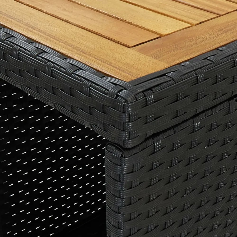 fekete polyrattan bárasztal tárolópolccal 120 x 60 x 110 cm
