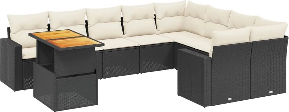 vidaXL 10 részes fekete polyrattan kerti ülőgarnitúra párnákkal