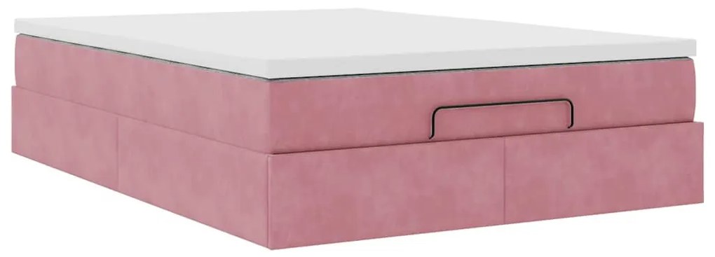 Ottomán ágykeret matraccal rózsaszín 140x190cm bársony