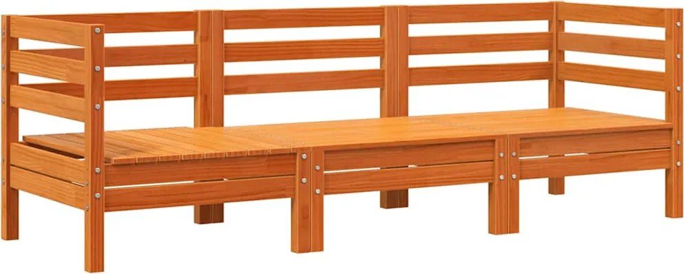 vidaXL viaszbarna háromszemélyes tömör fenyőfa kerti kanapé