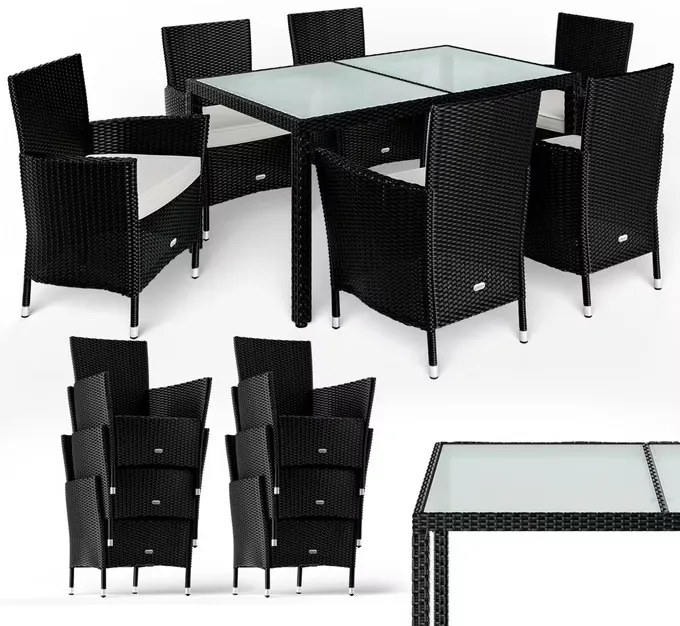 Casaria® Berlin 1+6 kerti polyrattan bútor szett - fekete