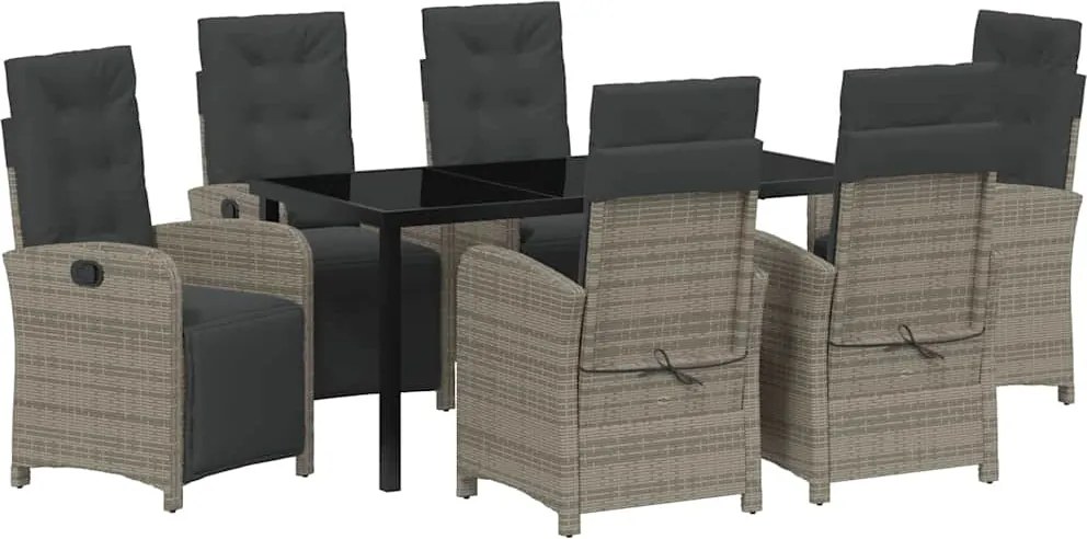 vidaXL Kert étkező szett párnával 7 pcs Szürke polirattan