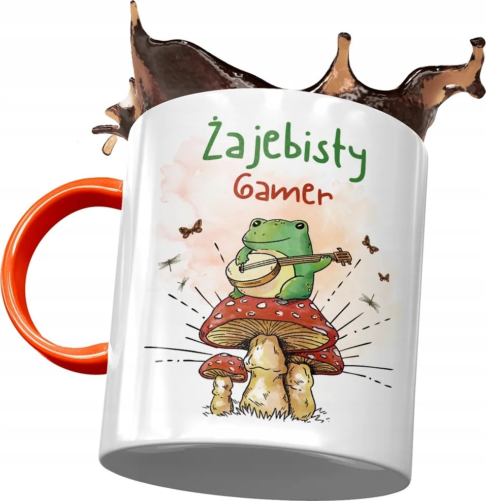 Narancssárga bögre gamernek Békás Gamer nyomott mintával