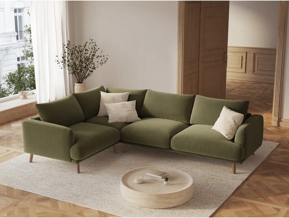 Zöld bársony sarokkanapé (bal oldali-L alakú) Naomi – Micadoni