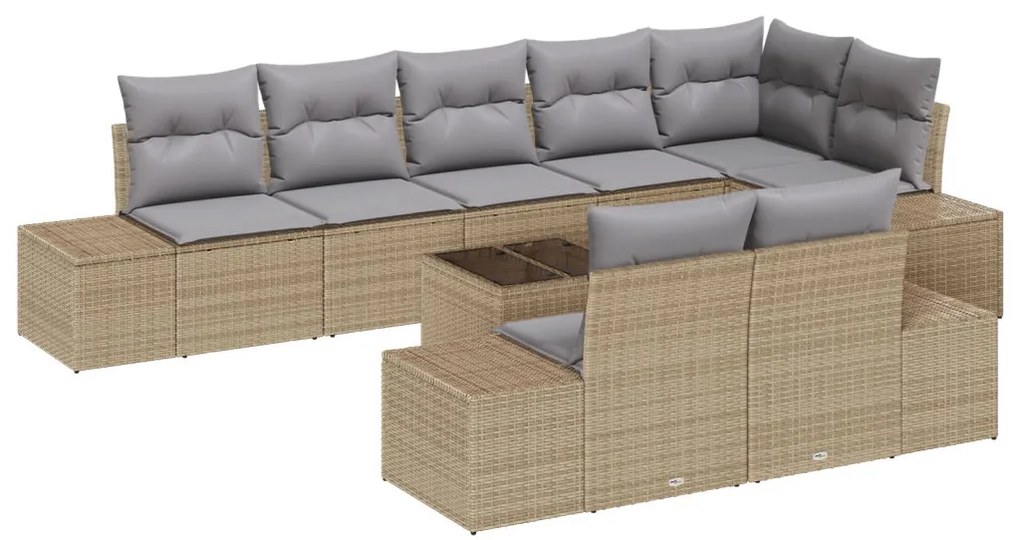 Kerti Kanapé Szett párnával 9 pcs bézs és szürke Poli rattan